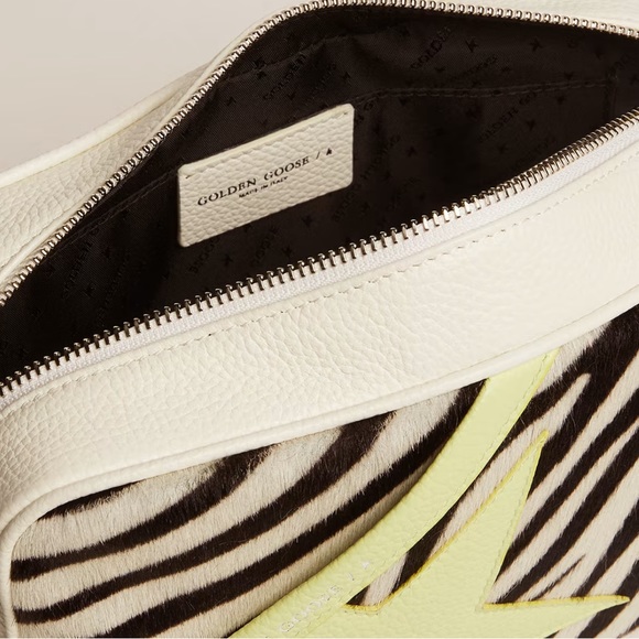 Star Bag in white & lime hammered leather w/zebra-print pony skin insert - Picture 3 of 8